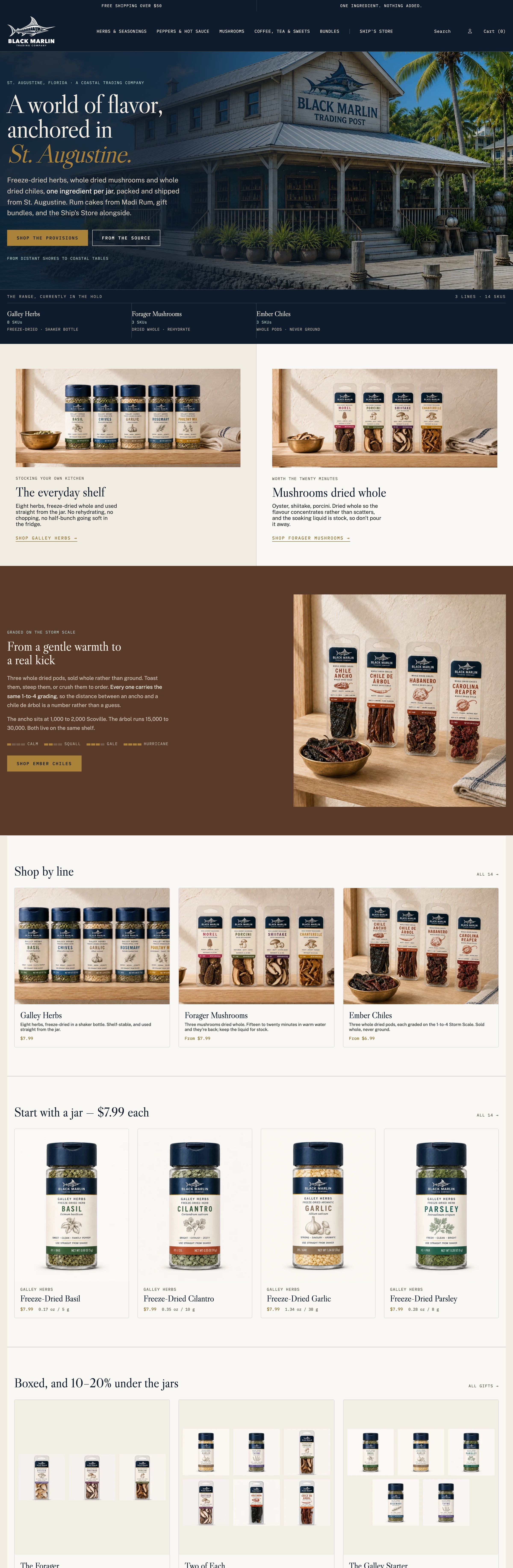 The Black Marlin store, at desktop width