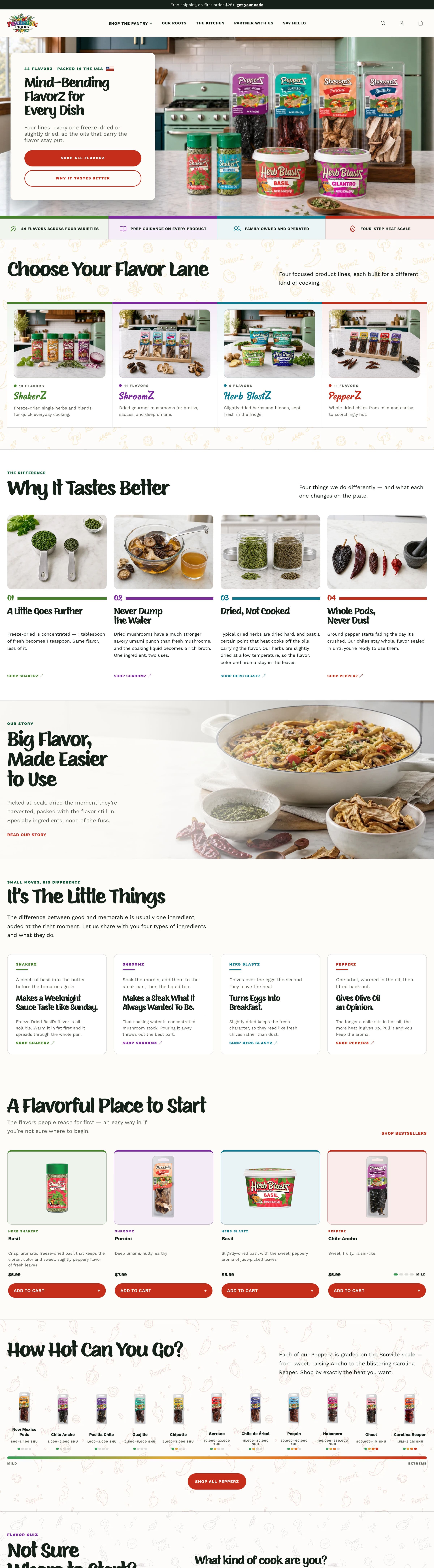The Psychedelic Foods store, at desktop width